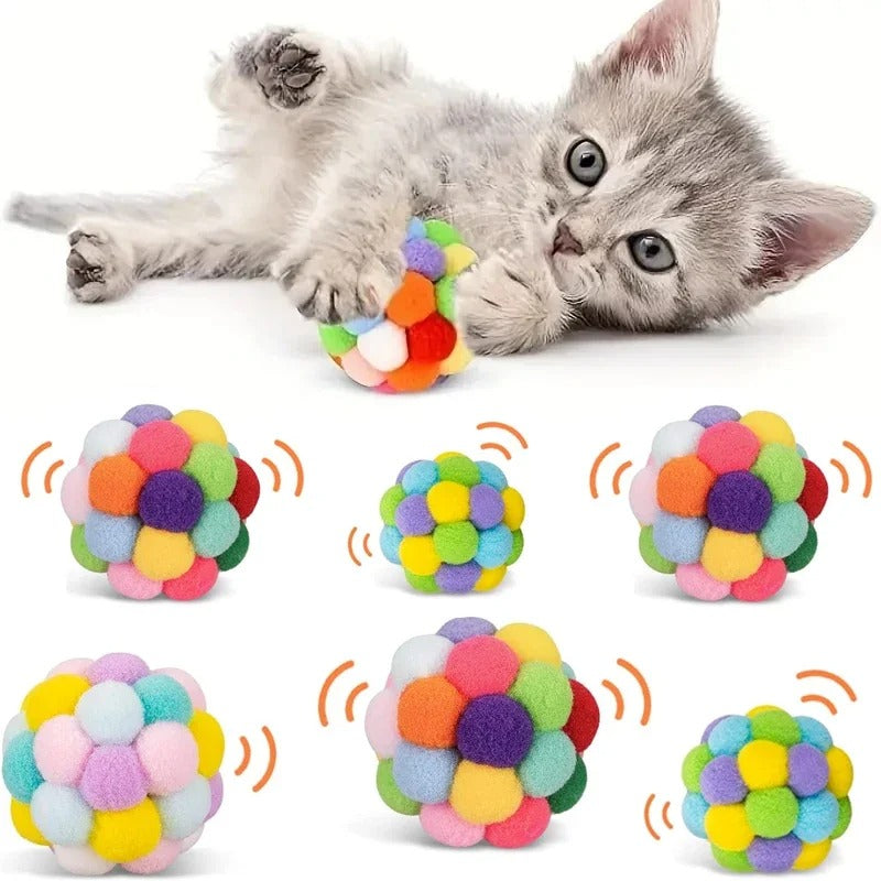 Cat Toys Balls with Bells Color Cat Pom Pom Balls