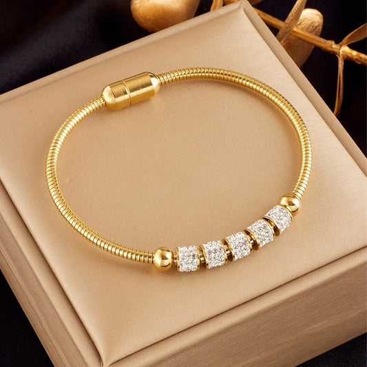 Stainless Steel Gold Color Rhinestone