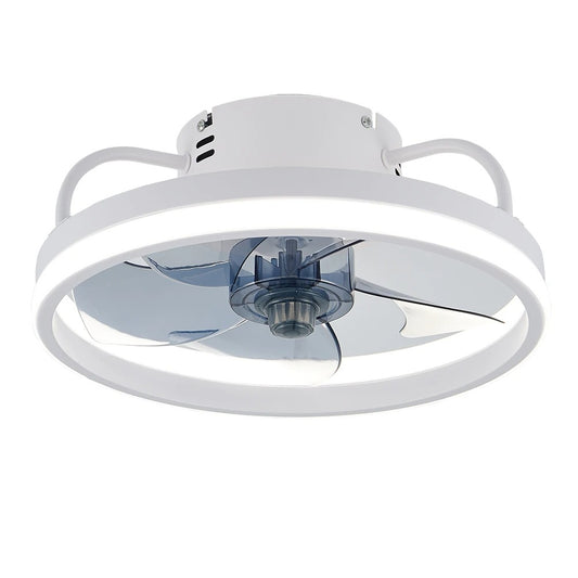 Modern LED ceiling fan with adjustable two-way blade timer and remote control tri-color