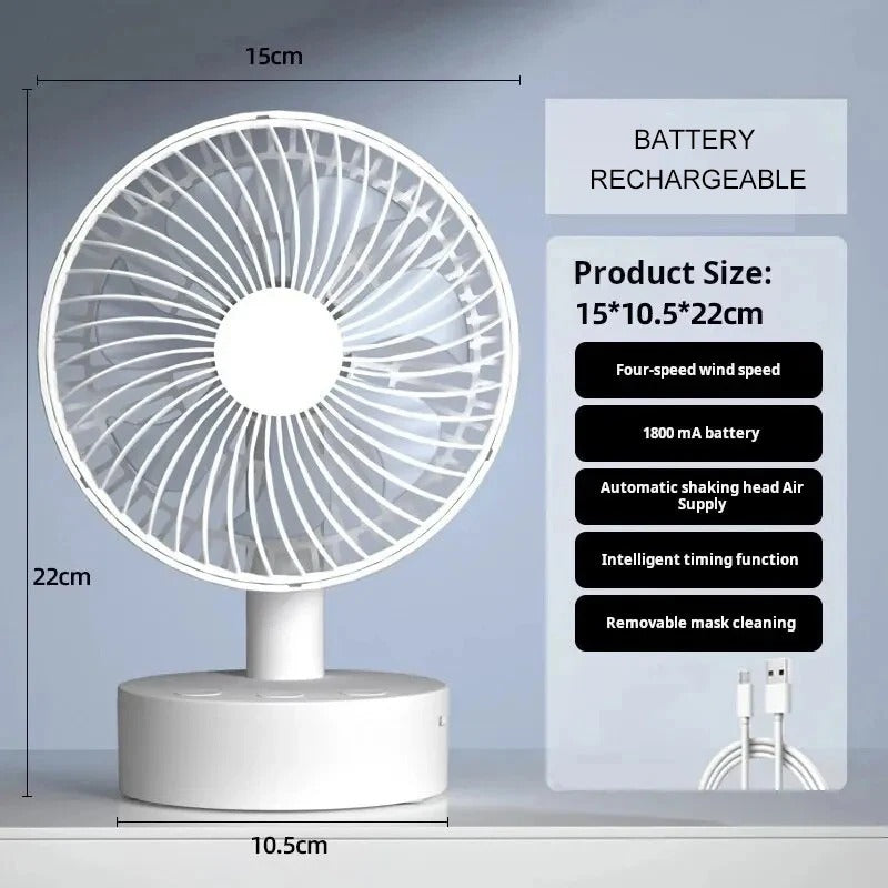 Fan Small White Desktop Timer Mute With Four-speed Adjustable Portable