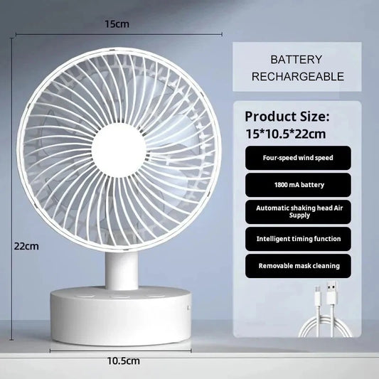 Fan Small White Desktop Timer Mute With Four-speed Adjustable Portable