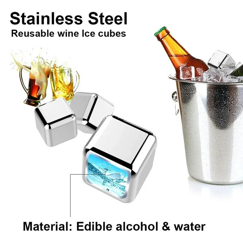 4/6/8 Pcs Stainless Steel Ice Cubes Set Reusable Chilling Stones