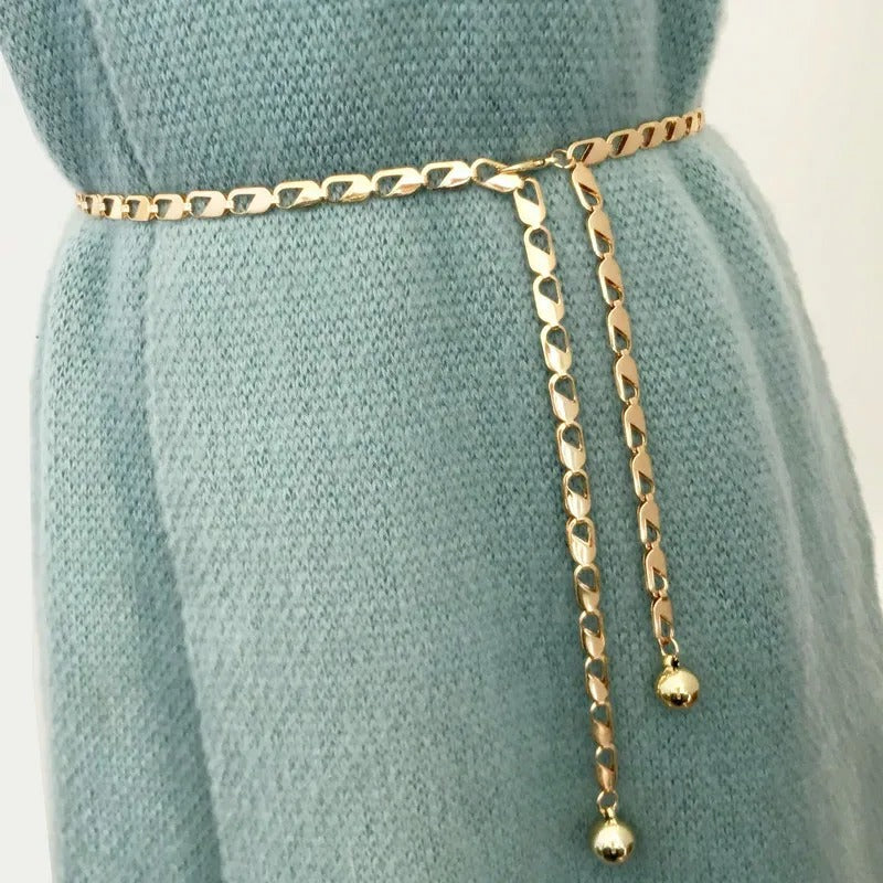 Metal Ball Pendant Waist Chain Women Thin Belt