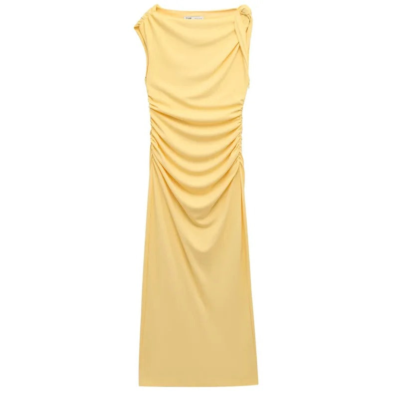 Yellow Women's Dress Sleeveless Asymmetrical Long Dresses