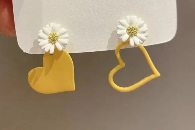 White Flower Red Heart Earring Stud Neon