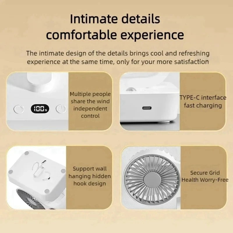 New Double Head Desktop Fan 4-Gears Wind Fast Cooling Digital Display 8000mAh