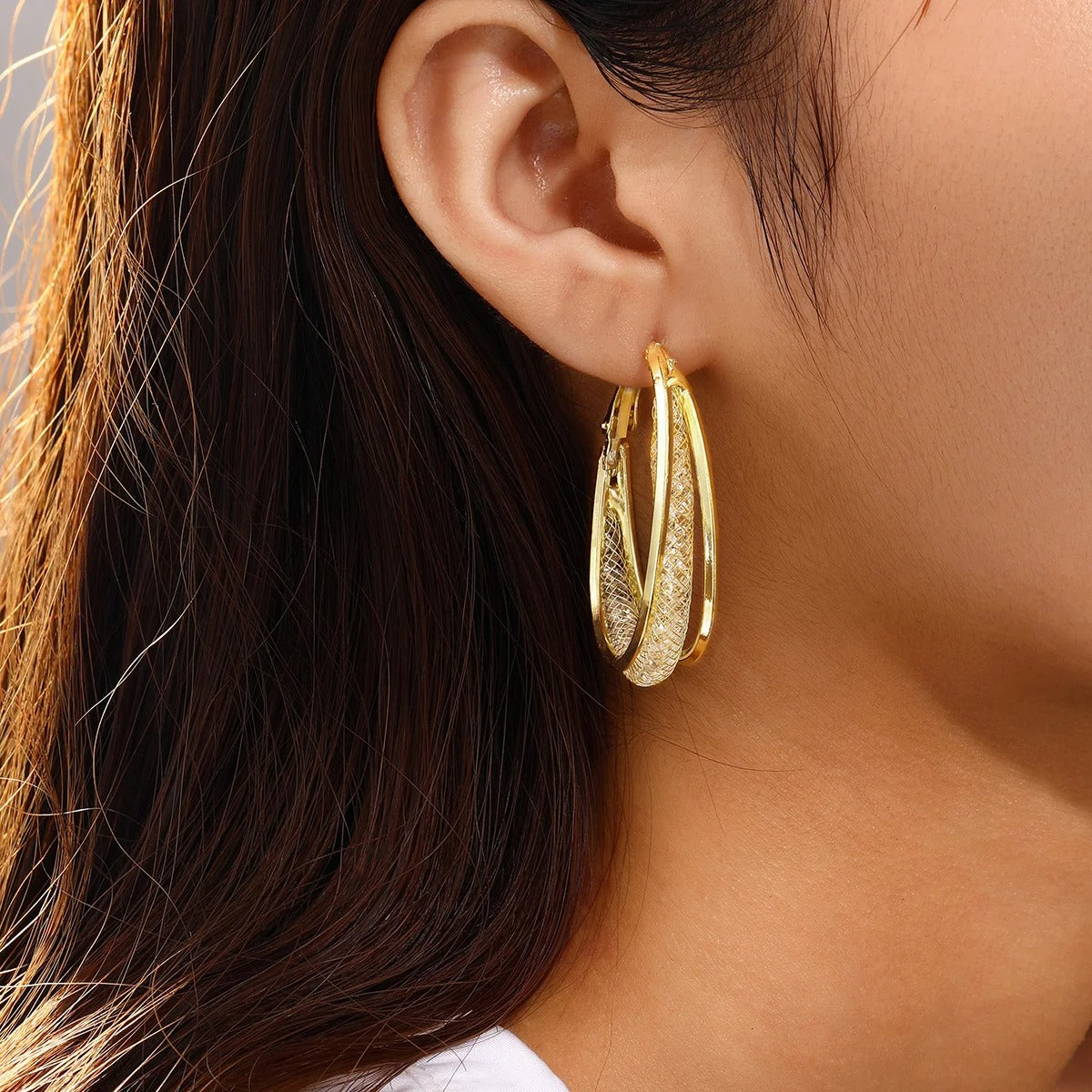 Metal Flower Stud Earrings For Women's Daily Wear Fashion Gold Color