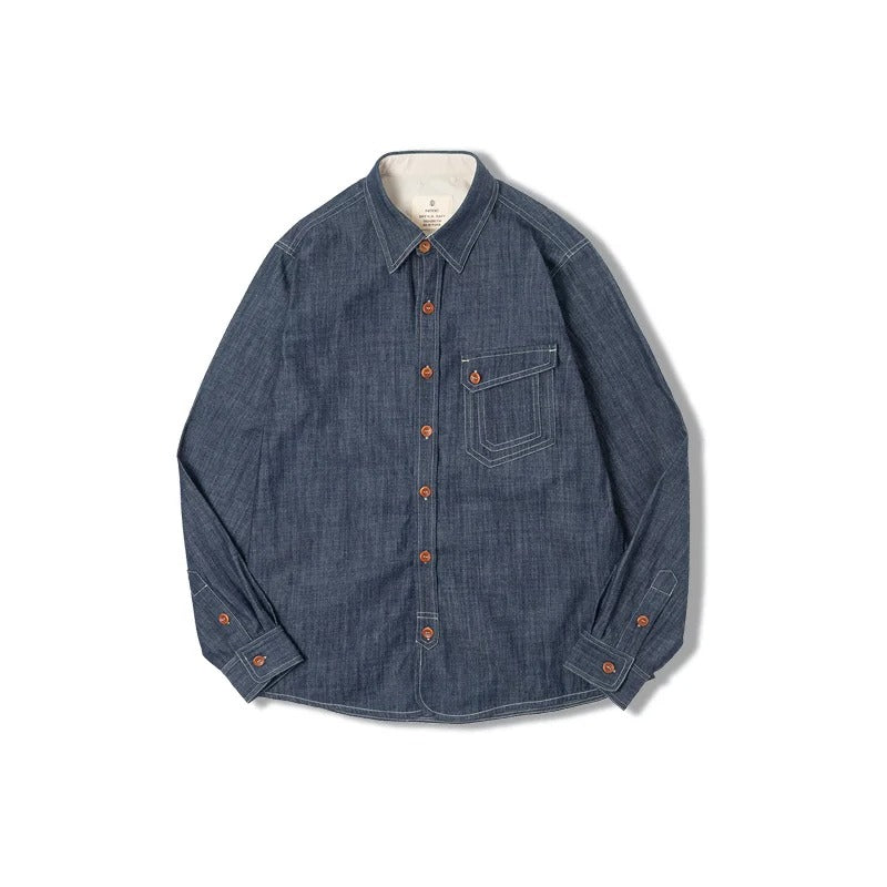 Retro Thin Long-sleeved Denim Shirts Single-breasted