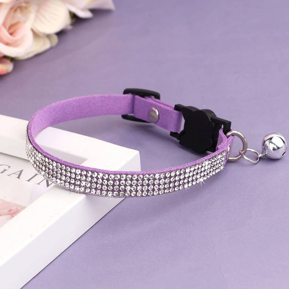 Soft Suede Leather Cat Collar Bling Rhinestone Cats Collars
