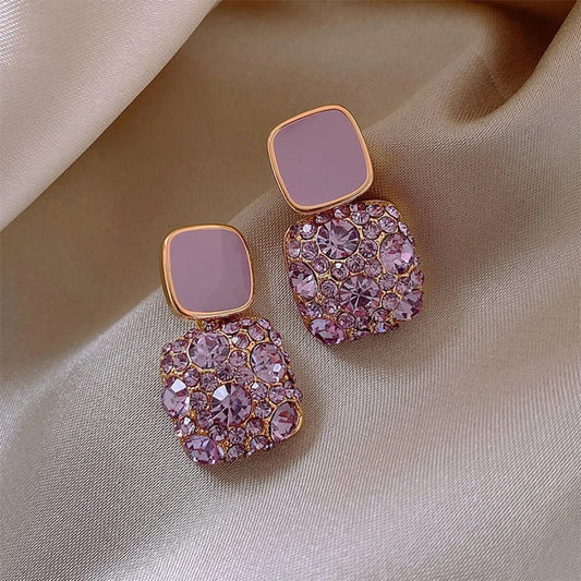 New Vintage Purple Shiny Crystal Geometric Women Earrings