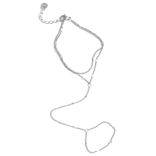 Trendy Stainless Steel Zircon Beads Back of Hand Chain Finger Bracelet