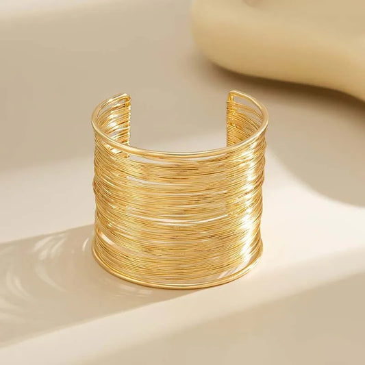 Vintage Gold Color Hyperbolic Layered Wide Wire Bracelet