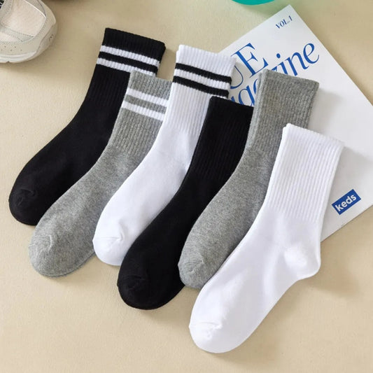 6 Pairs Women's Mid Socks Solid Color