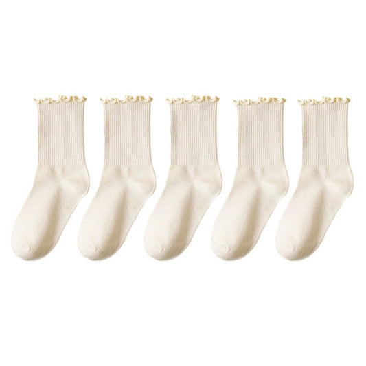 5 pair /Lot Socks for Women Ruffle Cotton Middle