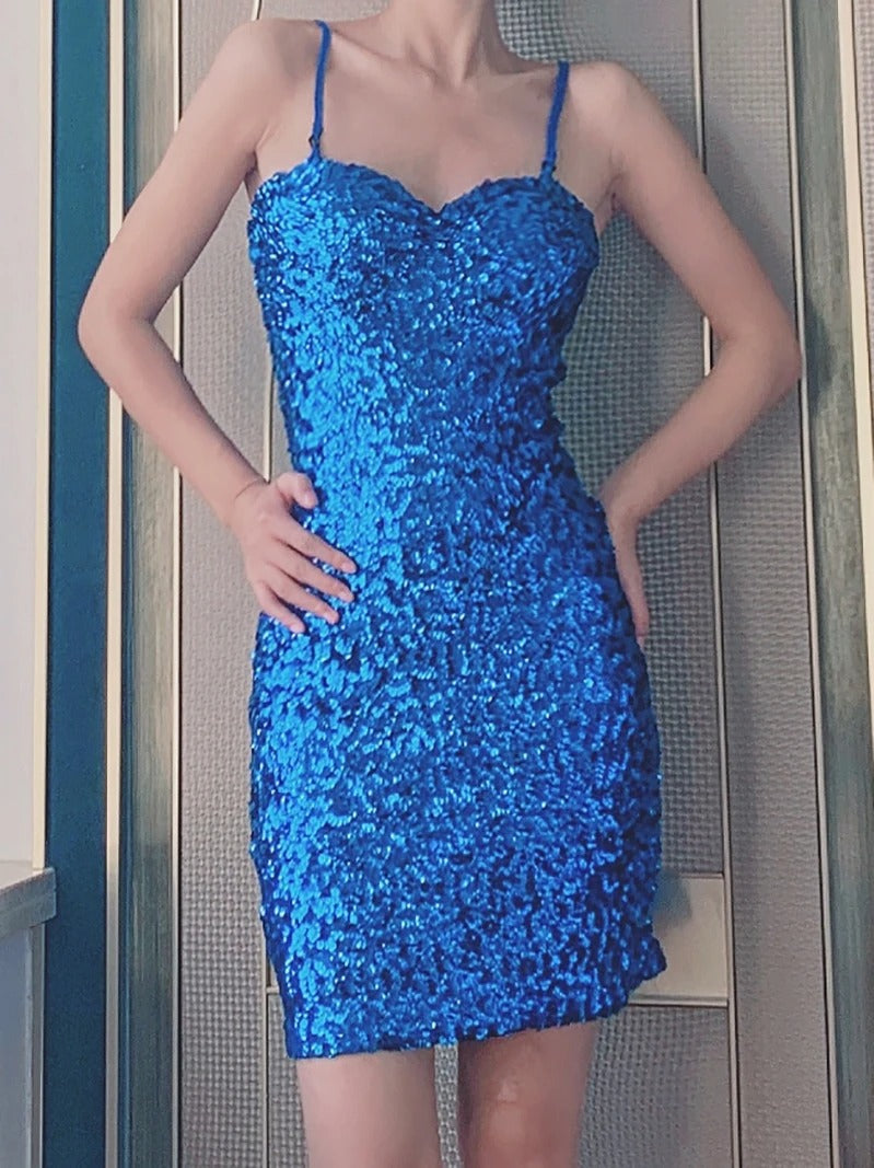 Women Sequined Strap Dress Summer Sexy Elegant Backless Party Dress