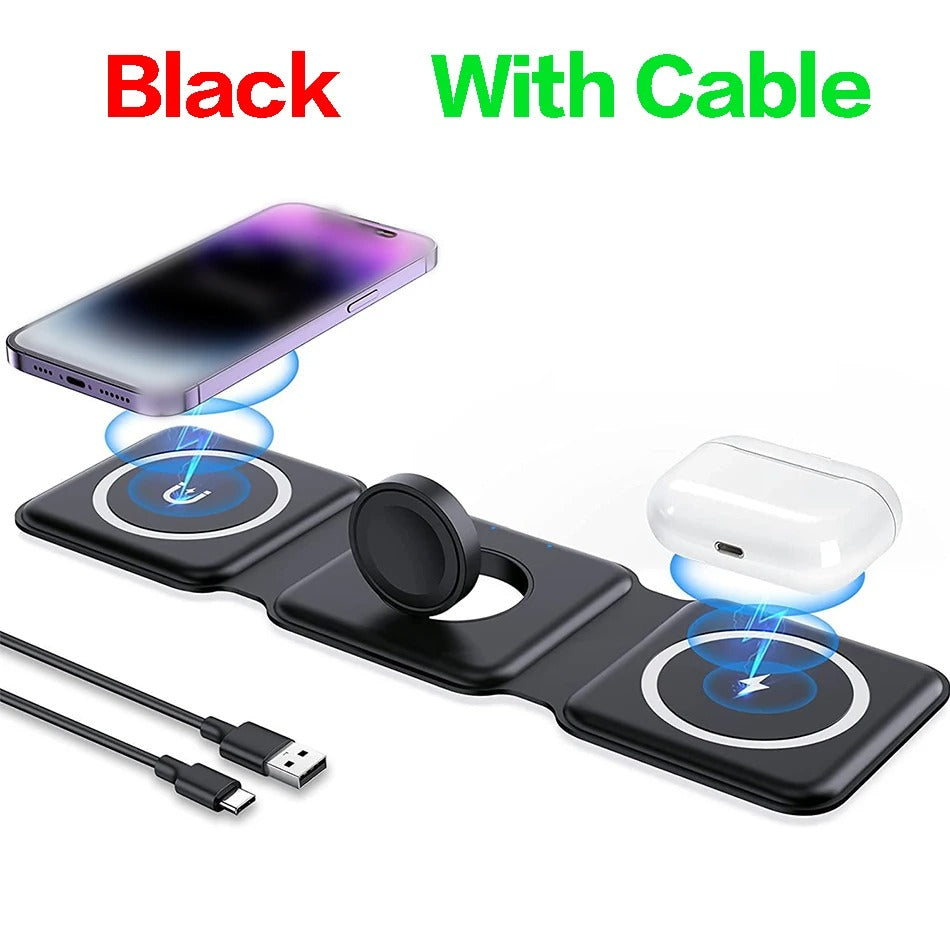 100W 3 in 1 foldable Wireless Charger Pad Stand for iPhone Earpads iWatch