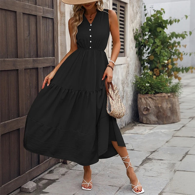 A new summer women's dress with a sleeveless V-neck