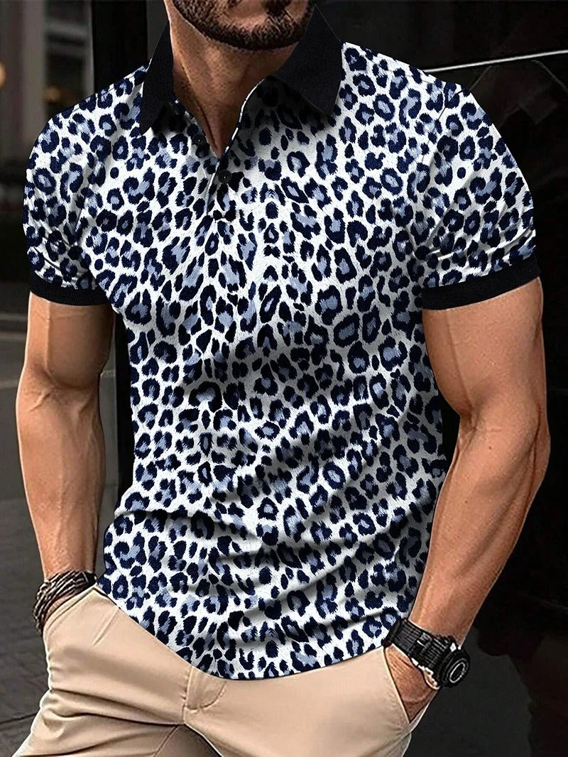 New Men's Fashion Shirt Leopard Print Short Sleeve Breathable