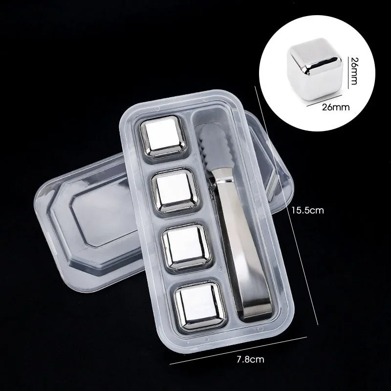 4/6/8 Pcs Stainless Steel Ice Cubes Set Reusable Chilling Stones