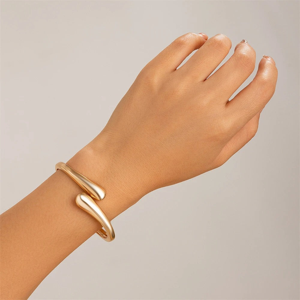 Wide Metal Bangle Ring for Women Gold and Silver