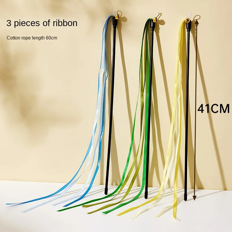 Simulation Feather Interactive Cat Toy Satin Ribbon