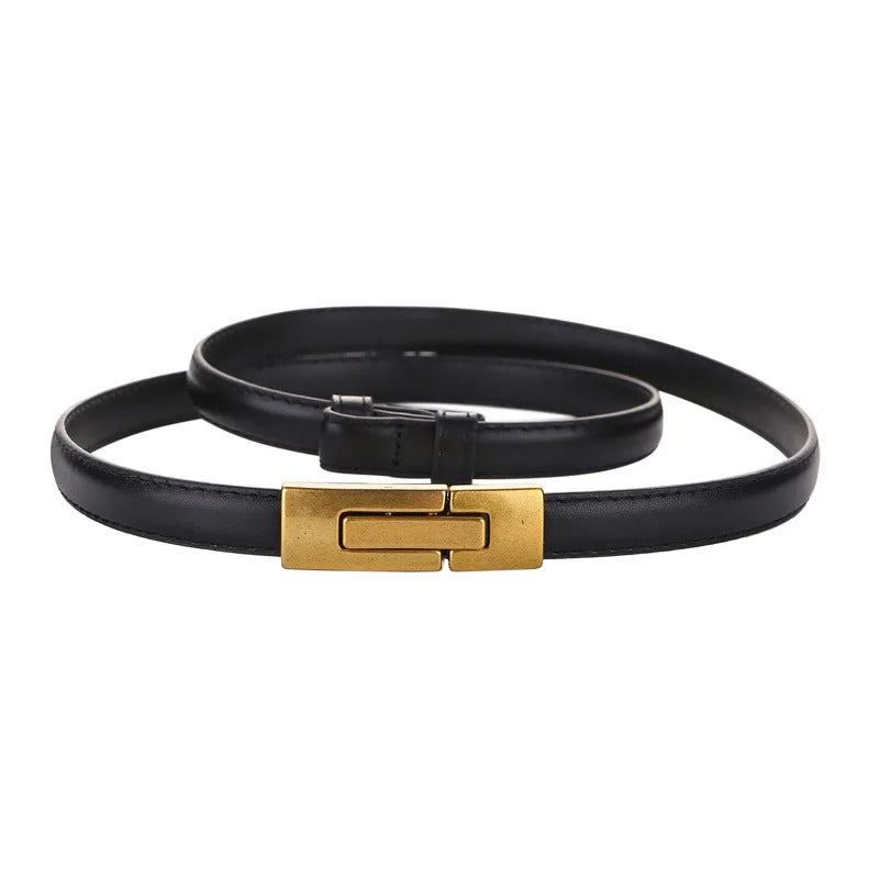 Women Skinny Patent Genuine Leather Slim Belt