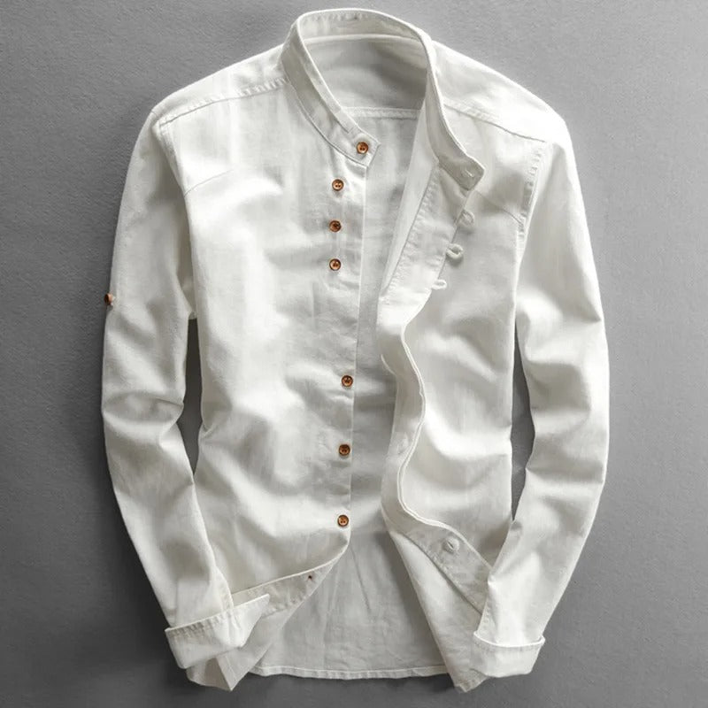 Japan Style Men's Linen Cotton Shirt Harajuku Stand Collar