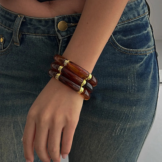 Vintage Acrylic Bamboo Beads Bracelet for Women
