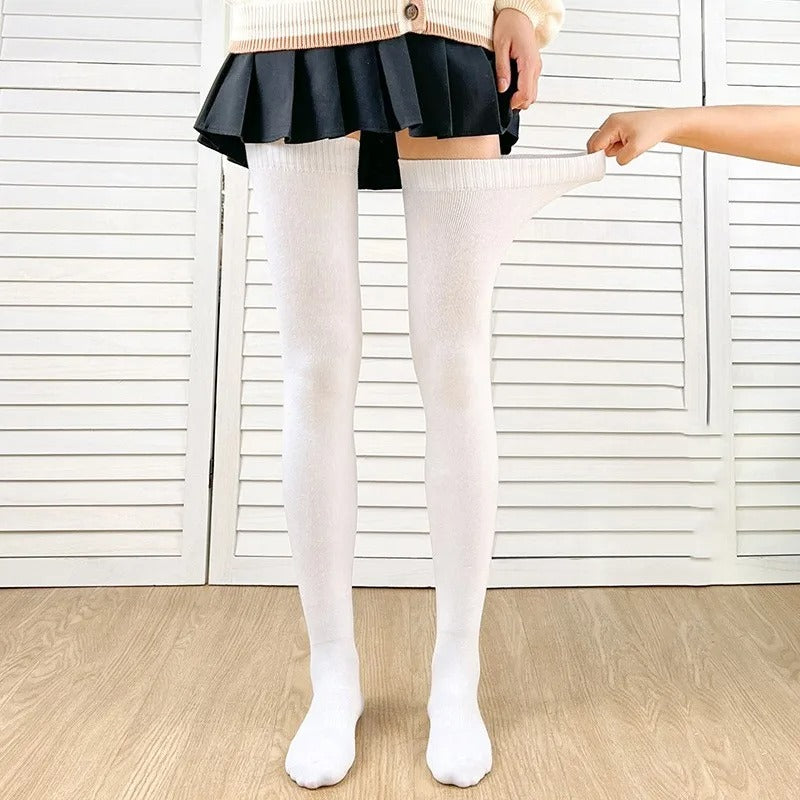 Sexy Black White Soild Color Long Stockings Women
