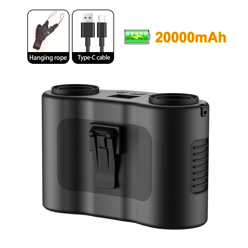 20000Mah Waist Fan Portable Clip Fan With Double Wind Outlet Mini Wearable