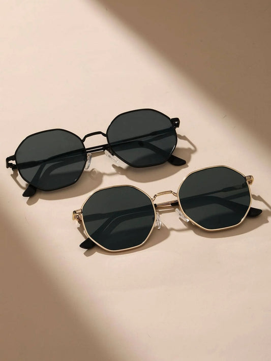 2 Pcs Metal Geometric Round Frame Fashion Classical Sunglasses Women