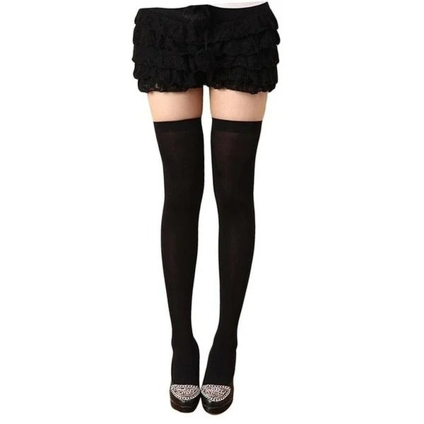 Sexy Black White Solid Color Long Socks Women
