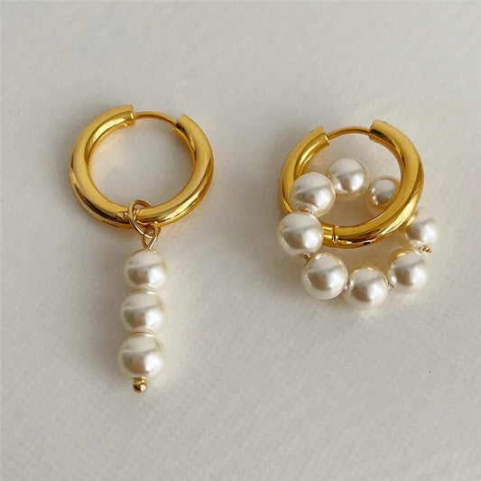Fashion Metal Pearl U-Shaped Drop Earrings for Women