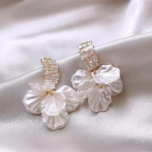 White Shell Flower Petal Drop Earrings for Women