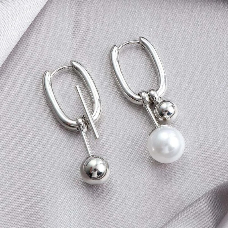 Fashion Metal Pearl U-Shaped Drop Earrings for Women