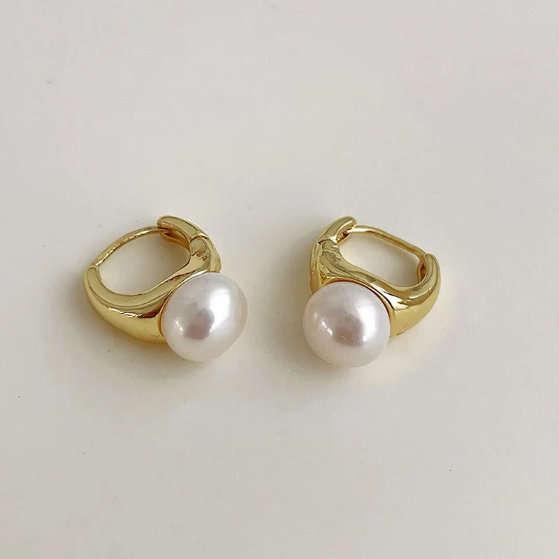 French Imitation Pearl Hoop Earring