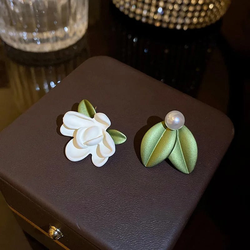 White Shell Flower Petal Drop Earrings for Women