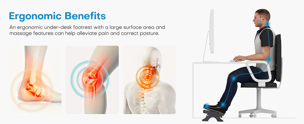 Under Desk Footrest Ergonomic Foot Stool with Massage Rollers