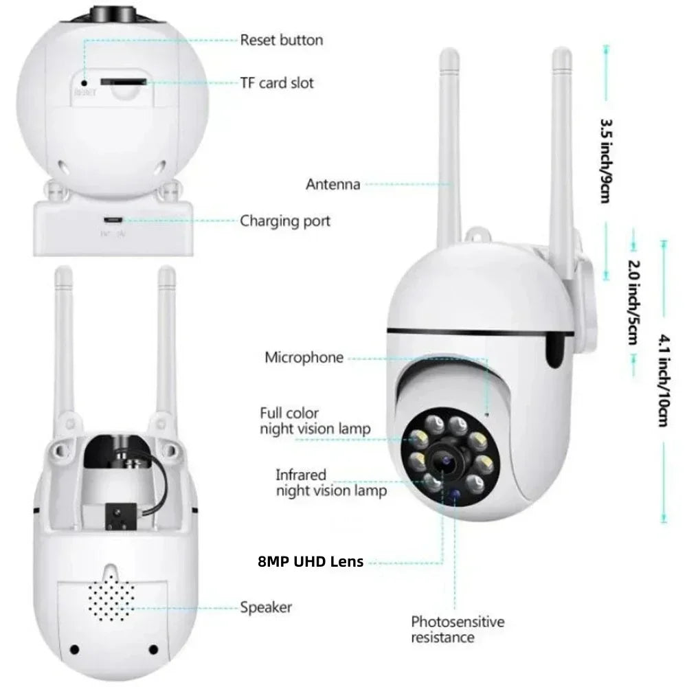 Wifi Surveillance Camera 8MP Wireless Security PTZ IP Camera HD Color