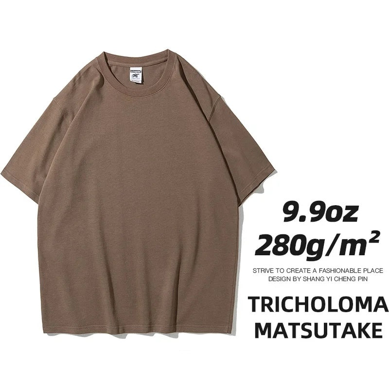 Heavy T-shirt for Men Short Sleeve Tee Cotton Solid Color Trend