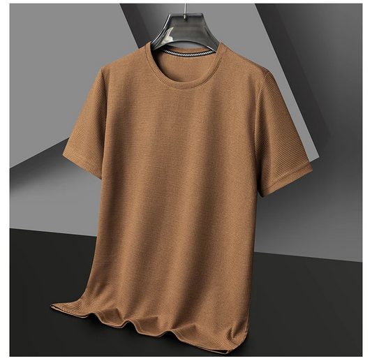 New Summer Waffle Round Neck Short Sleeved T-shirt for Men