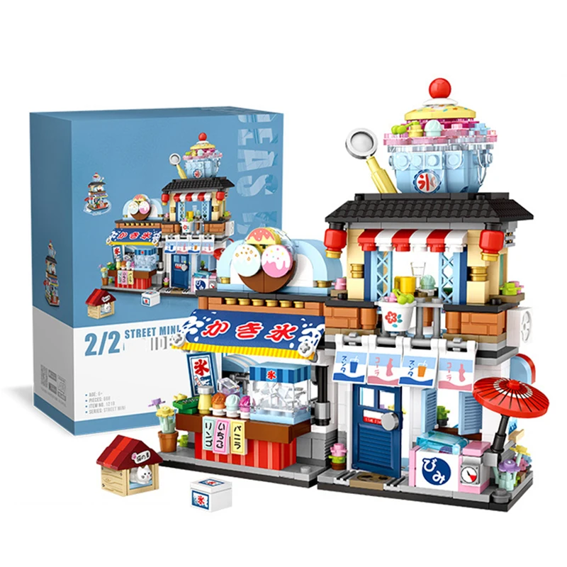 City Street View Building Blocks Cute Bear Folding Café Model