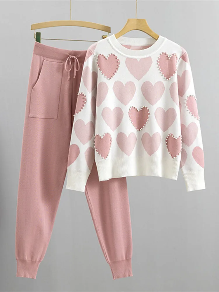 Casual Print Knit Sweater 2 Pieces Sets