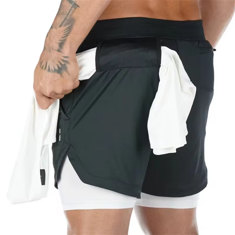 2024 Summer Men's New Fashionable Trend Leisure Gym Fitness Sports Double layer Shorts