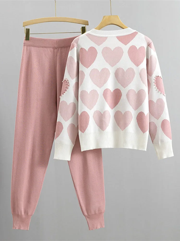 Casual Print Knit Sweater 2 Pieces Sets