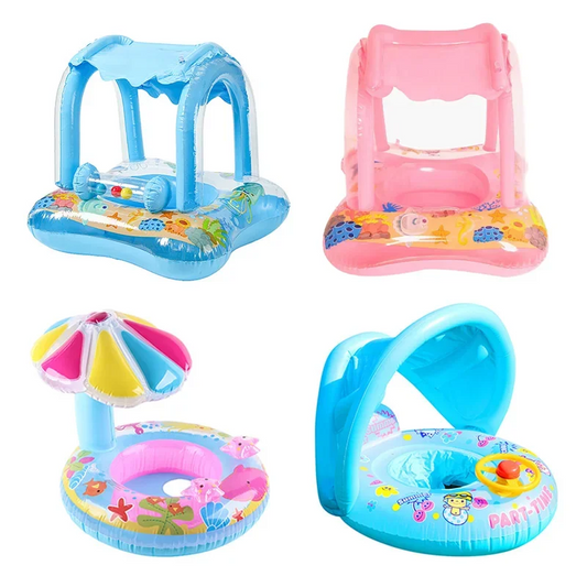 Baby Swimming Float with Sun Canopy Toddler Inflatable Swim Ring