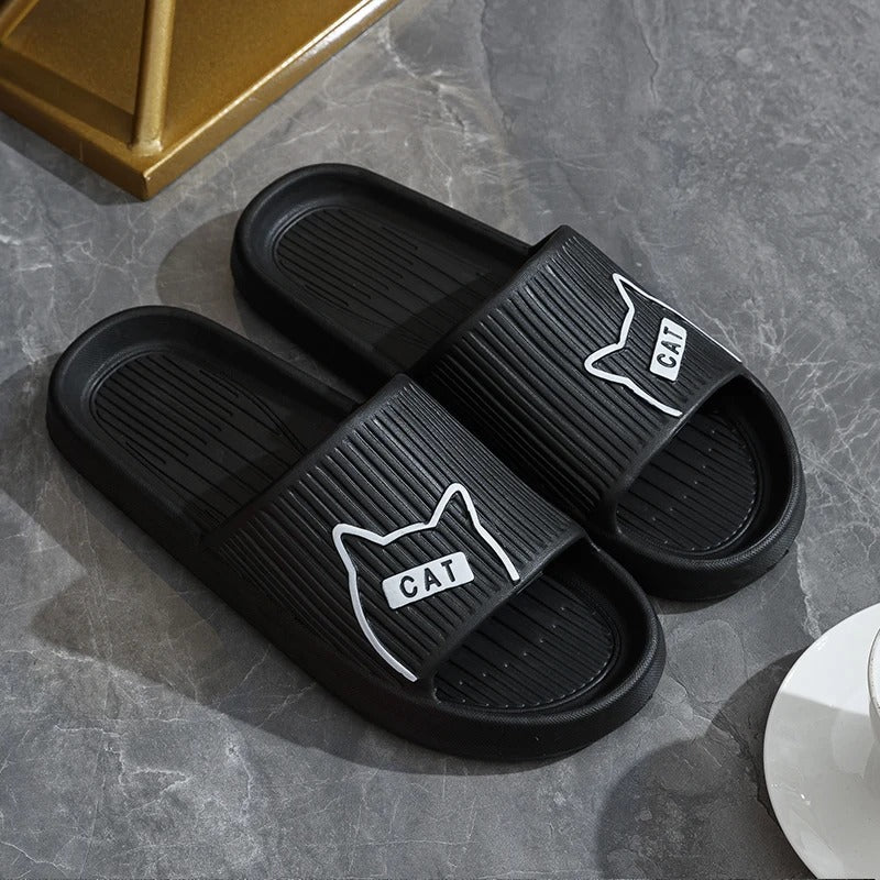 Summer Cartoon Cat Couple Home Shoes Non-slip Flat Slides