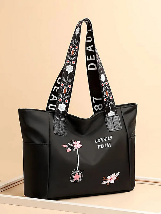Flower embroidery fashionable oxford cloth handbag