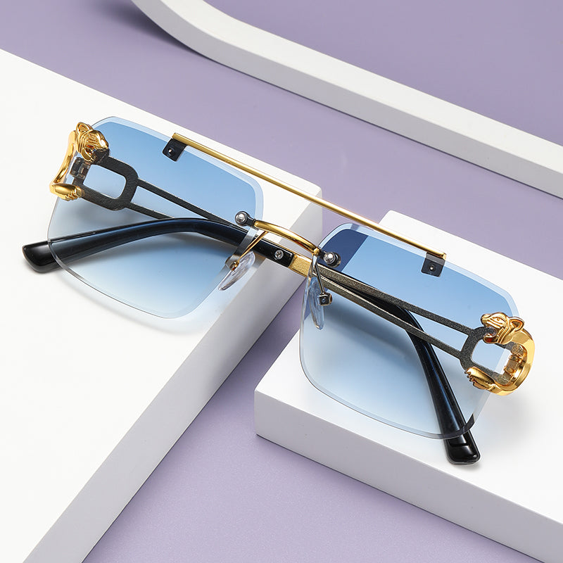 Fashion Rimless Square Double Bridge Sun Glasses