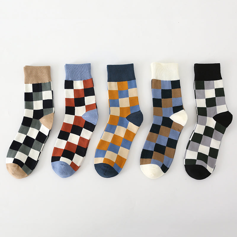 5Pair-pack New Men's Socks Colorful Grid Sock
